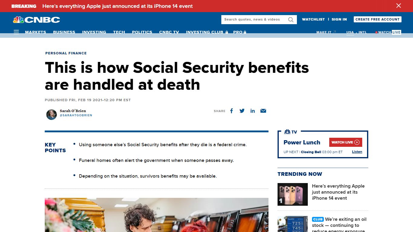 This is how Social Security benefits are handled at death - CNBC